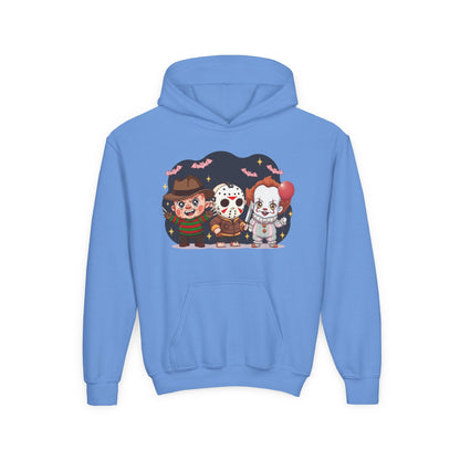 Spooky Kids’ Hoodie | Youth Heavy Blend™ Halloween Sweatshirt | Cozy Fleece, Front & Back Print, Trick - or - Treat Outfit, Horror Fan Gift – Custom Kids clothes by PixelCraft360, unique decoration for events and special gifts