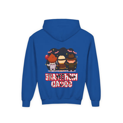 Spooky Kids’ Hoodie | Youth Heavy Blend™ Halloween Sweatshirt | Cozy Fleece, Front & Back Print, Trick - or - Treat Outfit, Horror Fan Gift – Custom Kids clothes by PixelCraft360, unique decoration for events and special gifts