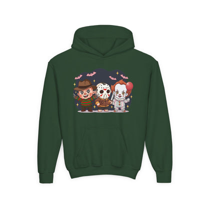 Spooky Kids’ Hoodie | Youth Heavy Blend™ Halloween Sweatshirt | Cozy Fleece, Front & Back Print, Trick - or - Treat Outfit, Horror Fan Gift – Custom Kids clothes by PixelCraft360, unique decoration for events and special gifts
