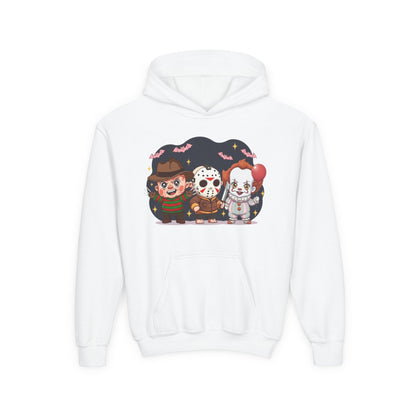 Spooky Kids’ Hoodie | Youth Heavy Blend™ Halloween Sweatshirt | Cozy Fleece, Front & Back Print, Trick - or - Treat Outfit, Horror Fan Gift – Custom Kids clothes by PixelCraft360, unique decoration for events and special gifts