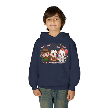 Spooky Kids’ Hoodie | Youth Heavy Blend™ Halloween Sweatshirt | Cozy Fleece, Front & Back Print, Trick - or - Treat Outfit, Horror Fan Gift – Custom Kids clothes by PixelCraft360, unique decoration for events and special gifts