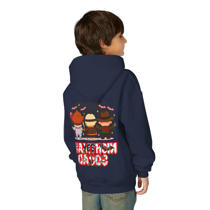 Spooky Kids’ Hoodie | Youth Heavy Blend™ Halloween Sweatshirt | Cozy Fleece, Front & Back Print, Trick - or - Treat Outfit, Horror Fan Gift – Custom Kids clothes by PixelCraft360, unique decoration for events and special gifts
