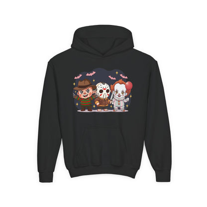 Spooky Kids’ Hoodie | Youth Heavy Blend™ Halloween Sweatshirt | Cozy Fleece, Front & Back Print, Trick - or - Treat Outfit, Horror Fan Gift – Custom Kids clothes by PixelCraft360, unique decoration for events and special gifts