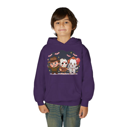 Spooky Kids’ Hoodie | Youth Heavy Blend™ Halloween Sweatshirt | Cozy Fleece, Front & Back Print, Trick - or - Treat Outfit, Horror Fan Gift – Custom Kids clothes by PixelCraft360, unique decoration for events and special gifts