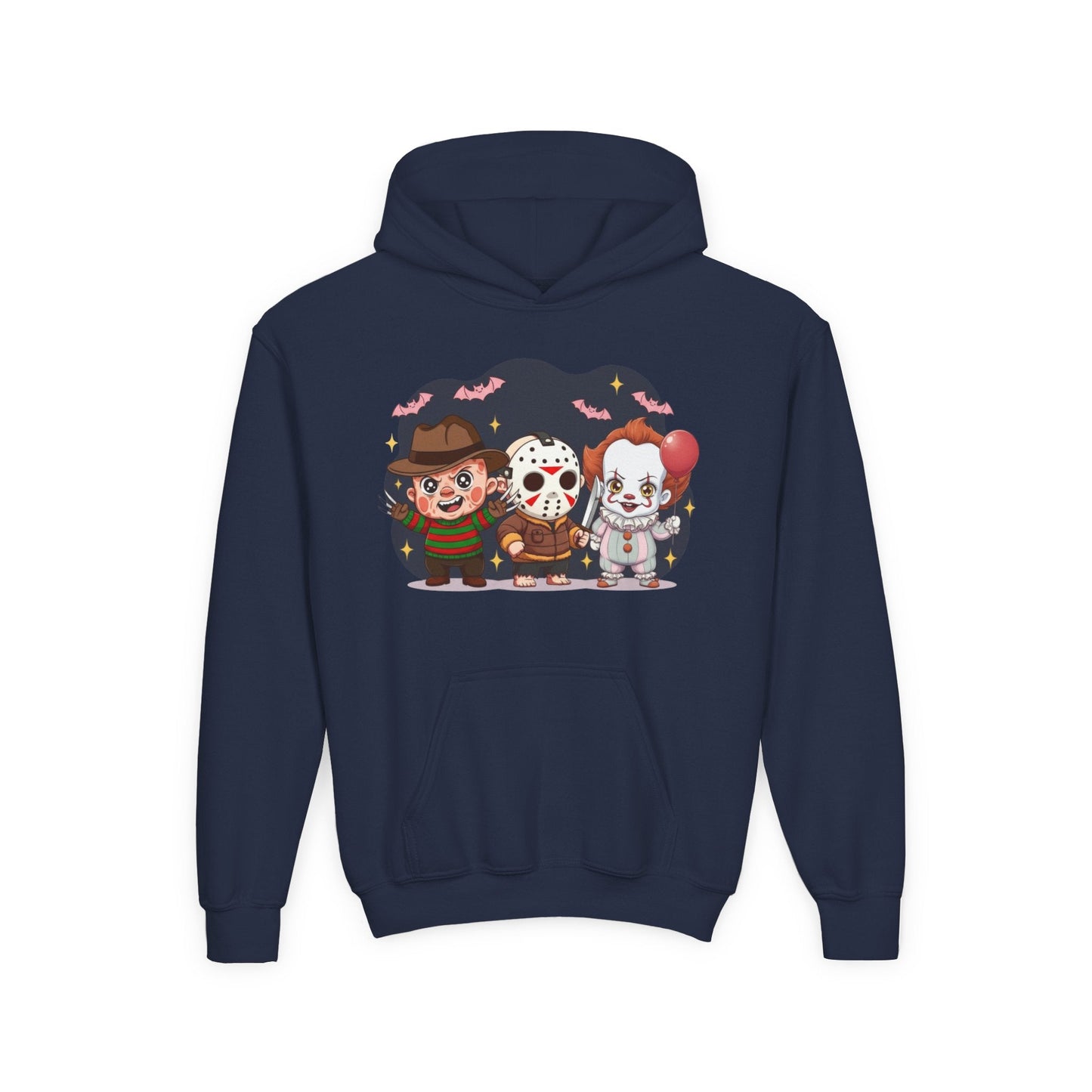 Spooky Kids’ Hoodie | Youth Heavy Blend™ Halloween Sweatshirt | Cozy Fleece, Front & Back Print, Trick - or - Treat Outfit, Horror Fan Gift – Custom Kids clothes by PixelCraft360, unique decoration for events and special gifts