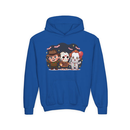 Spooky Kids’ Hoodie | Youth Heavy Blend™ Halloween Sweatshirt | Cozy Fleece, Front & Back Print, Trick - or - Treat Outfit, Horror Fan Gift – Custom Kids clothes by PixelCraft360, unique decoration for events and special gifts
