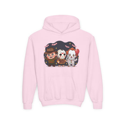Spooky Kids’ Hoodie | Youth Heavy Blend™ Halloween Sweatshirt | Cozy Fleece, Front & Back Print, Trick - or - Treat Outfit, Horror Fan Gift – Custom Kids clothes by PixelCraft360, unique decoration for events and special gifts