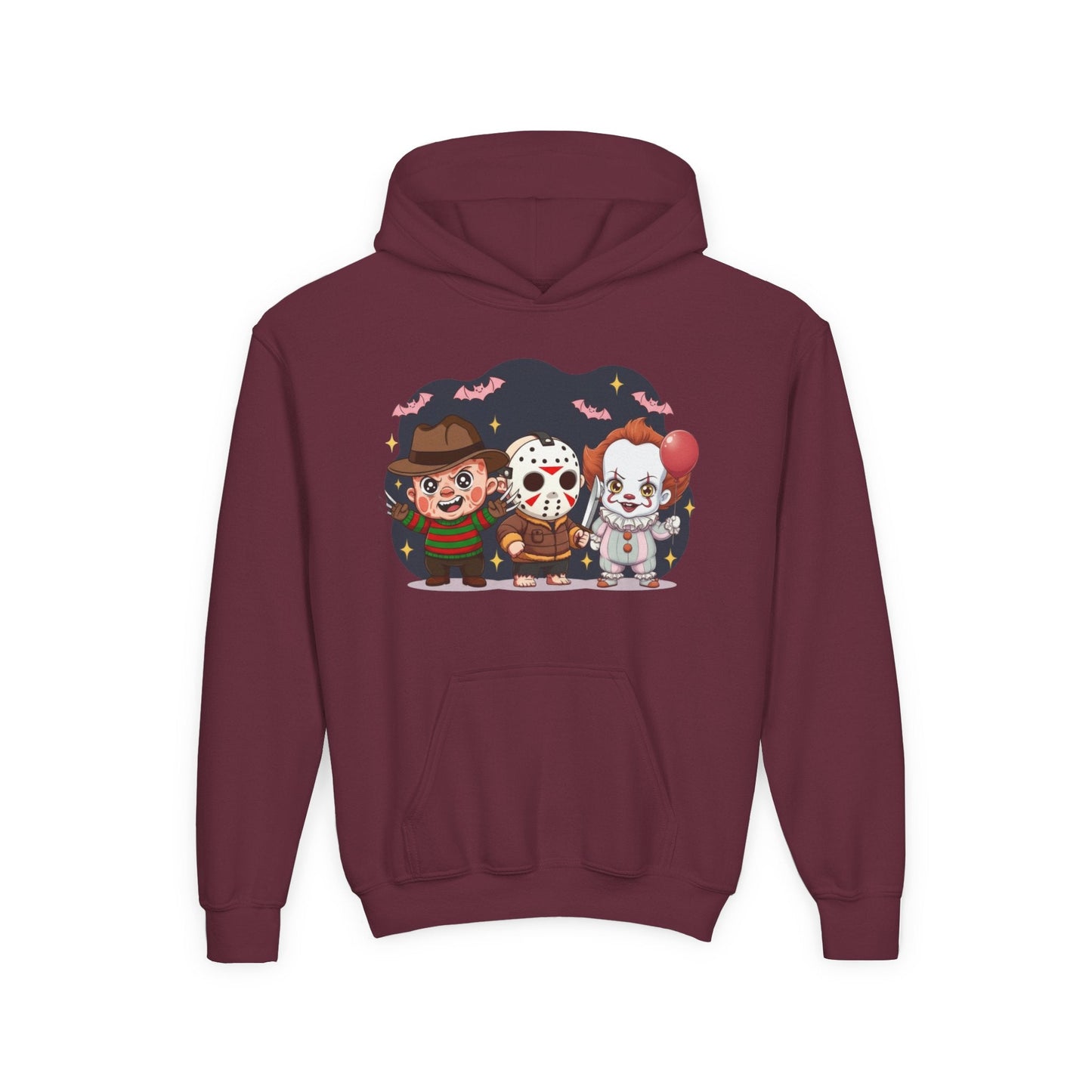 Spooky Kids’ Hoodie | Youth Heavy Blend™ Halloween Sweatshirt | Cozy Fleece, Front & Back Print, Trick - or - Treat Outfit, Horror Fan Gift – Custom Kids clothes by PixelCraft360, unique decoration for events and special gifts