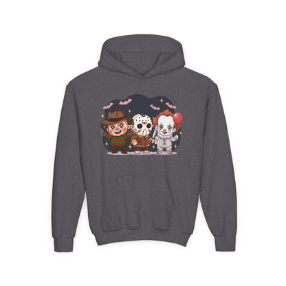 Spooky Kids’ Hoodie | Youth Heavy Blend™ Halloween Sweatshirt | Cozy Fleece, Front & Back Print, Trick - or - Treat Outfit, Horror Fan Gift – Custom Kids clothes by PixelCraft360, unique decoration for events and special gifts
