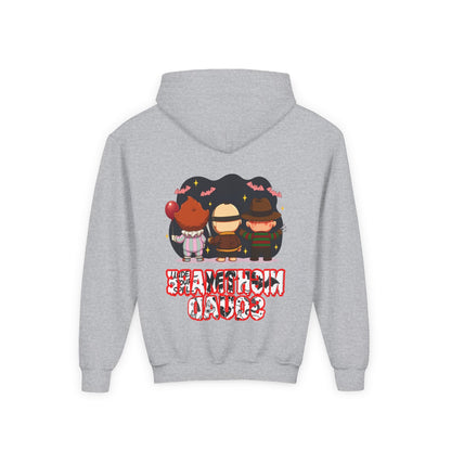 Spooky Kids’ Hoodie | Youth Heavy Blend™ Halloween Sweatshirt | Cozy Fleece, Front & Back Print, Trick - or - Treat Outfit, Horror Fan Gift – Custom Kids clothes by PixelCraft360, unique decoration for events and special gifts