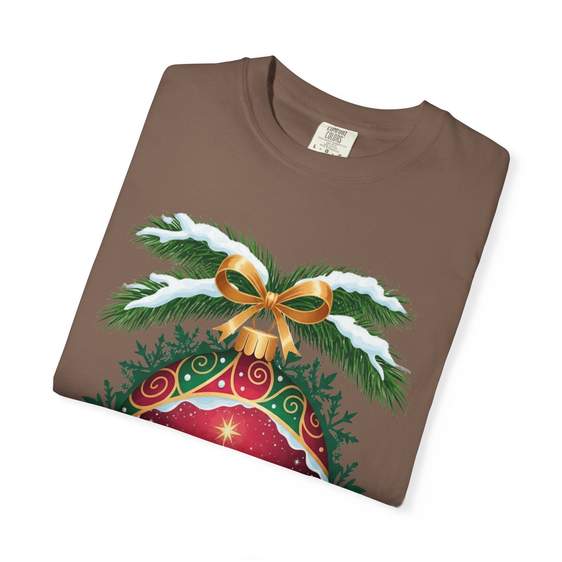 Winter's Enchantment: Festive Ornamental Landscape, Holiday Heirloom Artistry T-shirt – Custom T-Shirt by PixelCraft360, unique decoration for events and special gifts