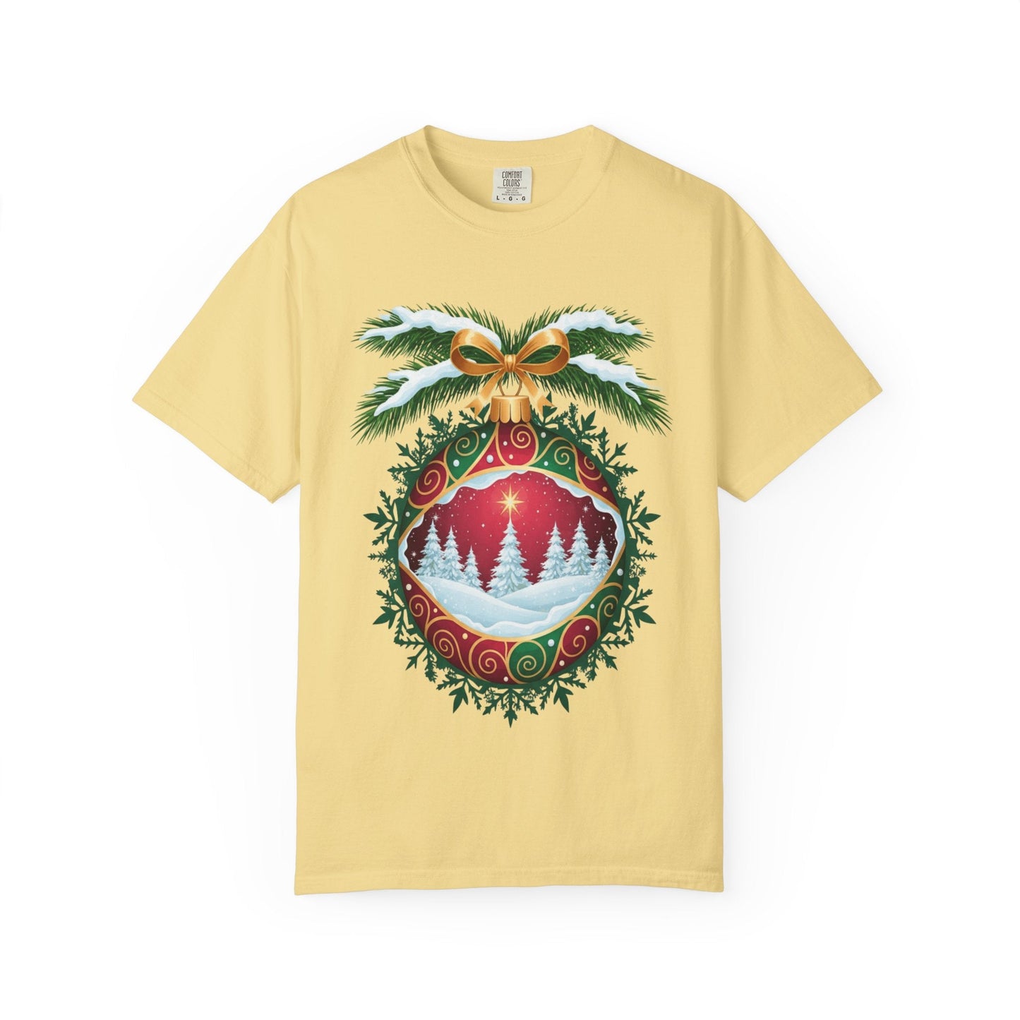 Winter's Enchantment: Festive Ornamental Landscape, Holiday Heirloom Artistry T-shirt – Custom T-Shirt by PixelCraft360, unique decoration for events and special gifts