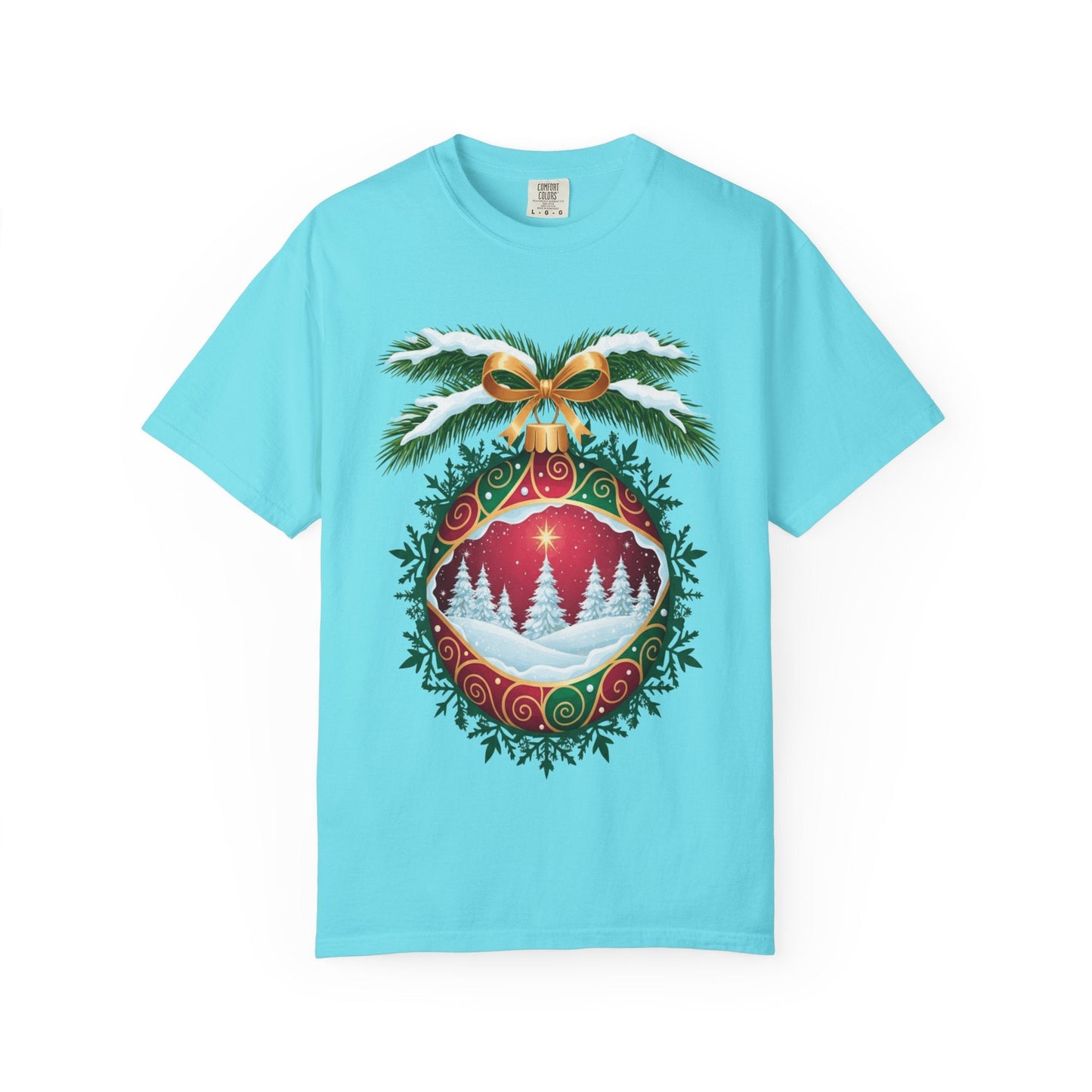 Winter's Enchantment: Festive Ornamental Landscape, Holiday Heirloom Artistry T-shirt – Custom T-Shirt by PixelCraft360, unique decoration for events and special gifts