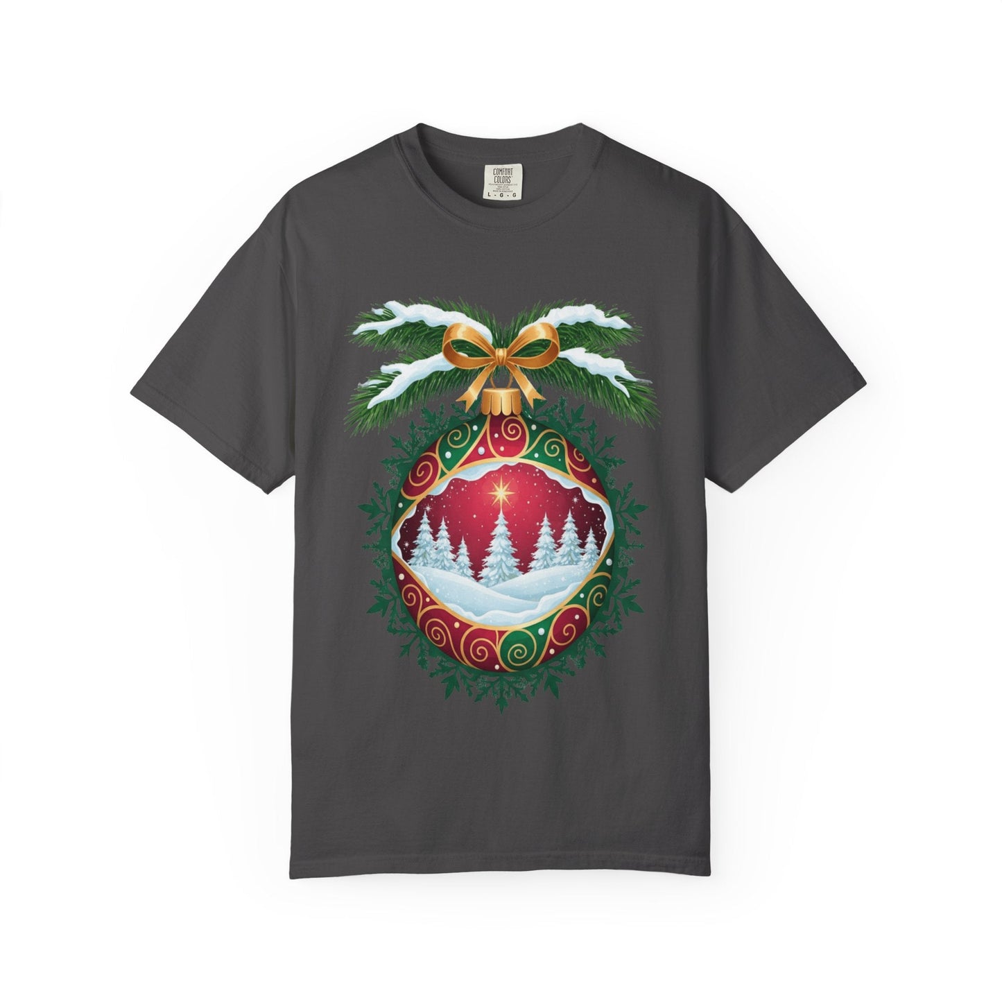 Winter's Enchantment: Festive Ornamental Landscape, Holiday Heirloom Artistry T-shirt – Custom T-Shirt by PixelCraft360, unique decoration for events and special gifts