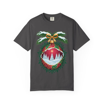 Winter's Enchantment: Festive Ornamental Landscape, Holiday Heirloom Artistry T-shirt – Custom T-Shirt by PixelCraft360, unique decoration for events and special gifts