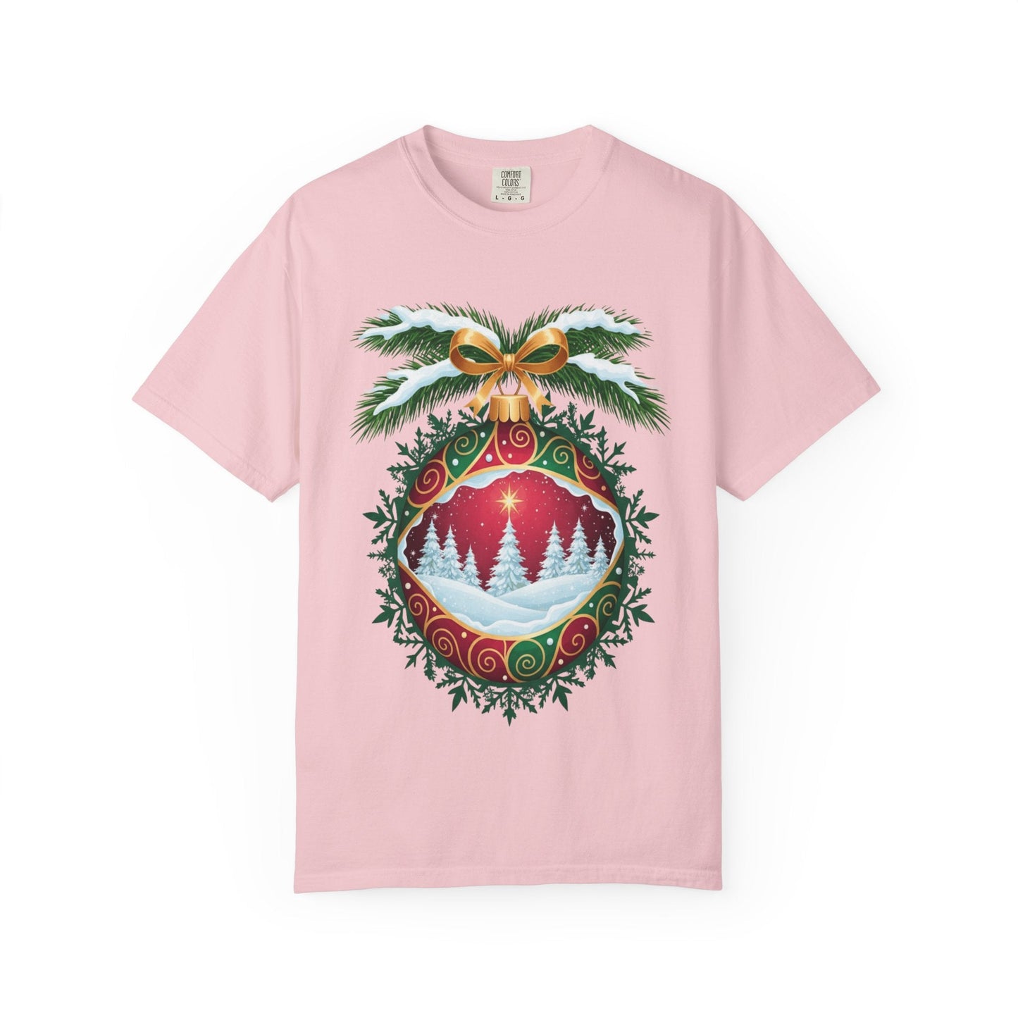 Winter's Enchantment: Festive Ornamental Landscape, Holiday Heirloom Artistry T-shirt – Custom T-Shirt by PixelCraft360, unique decoration for events and special gifts