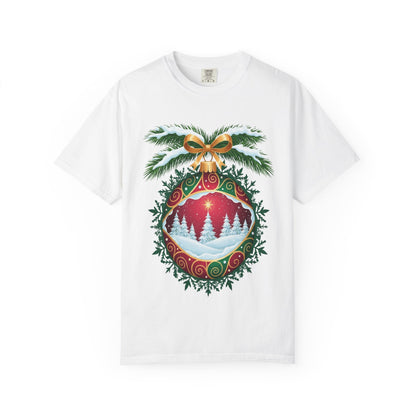 Winter's Enchantment: Festive Ornamental Landscape, Holiday Heirloom Artistry T-shirt – Custom T-Shirt by PixelCraft360, unique decoration for events and special gifts