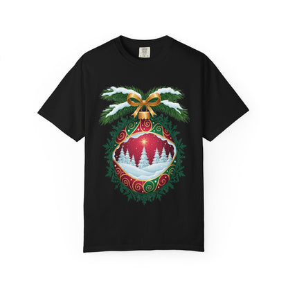 Winter's Enchantment: Festive Ornamental Landscape, Holiday Heirloom Artistry T-shirt – Custom T-Shirt by PixelCraft360, unique decoration for events and special gifts