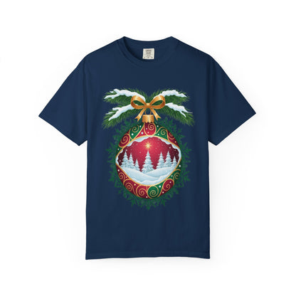Winter's Enchantment: Festive Ornamental Landscape, Holiday Heirloom Artistry T-shirt – Custom T-Shirt by PixelCraft360, unique decoration for events and special gifts