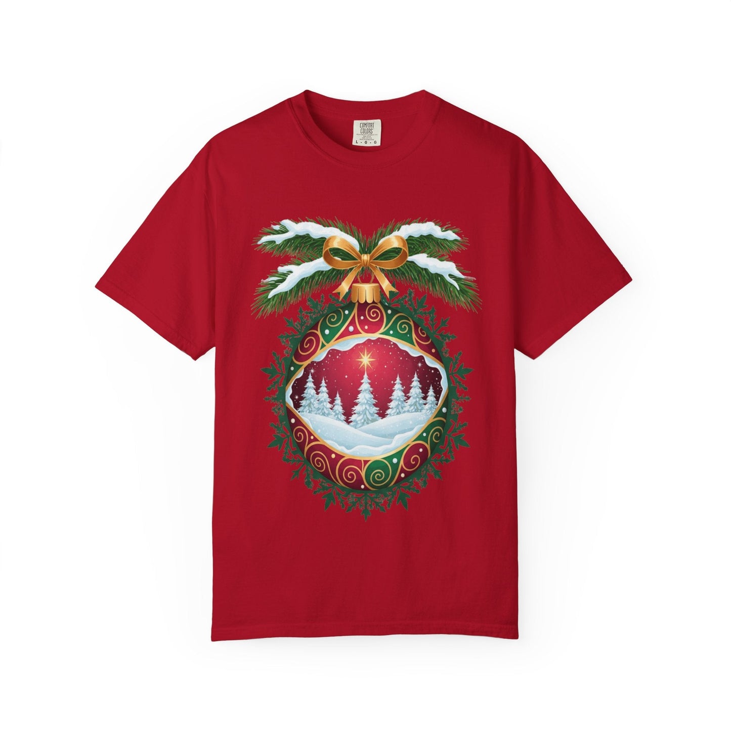 Winter's Enchantment: Festive Ornamental Landscape, Holiday Heirloom Artistry T-shirt – Custom T-Shirt by PixelCraft360, unique decoration for events and special gifts