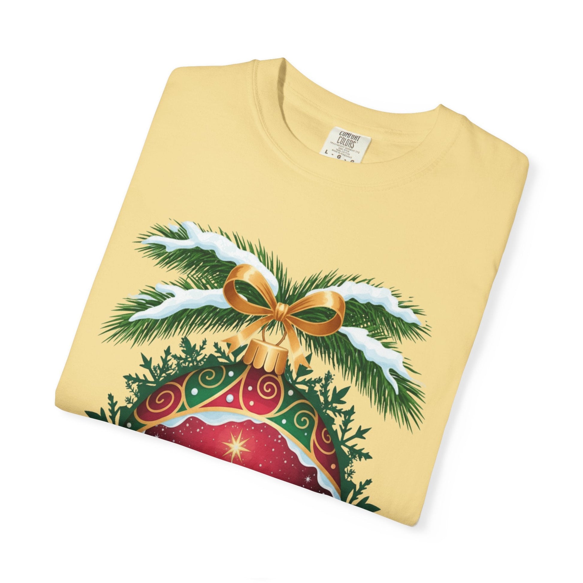 Winter's Enchantment: Festive Ornamental Landscape, Holiday Heirloom Artistry T-shirt – Custom T-Shirt by PixelCraft360, unique decoration for events and special gifts