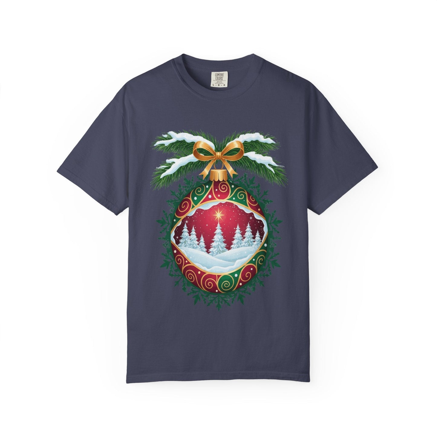 Winter's Enchantment: Festive Ornamental Landscape, Holiday Heirloom Artistry T-shirt – Custom T-Shirt by PixelCraft360, unique decoration for events and special gifts
