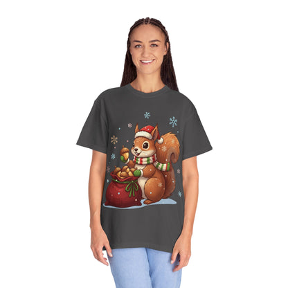 Winter's Whimsy: Festive Woodland Critter, Holiday Cartoon Digital Art T-shirt – Custom T-Shirt by PixelCraft360, unique decoration for events and special gifts