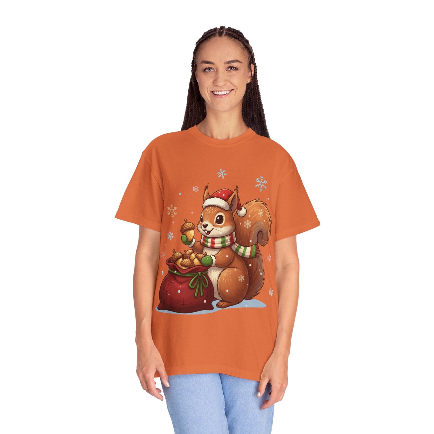 Winter's Whimsy: Festive Woodland Critter, Holiday Cartoon Digital Art T-shirt – Custom T-Shirt by PixelCraft360, unique decoration for events and special gifts