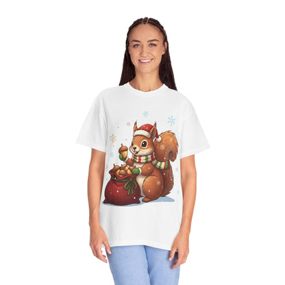 Winter's Whimsy: Festive Woodland Critter, Holiday Cartoon Digital Art T-shirt – Custom T-Shirt by PixelCraft360, unique decoration for events and special gifts