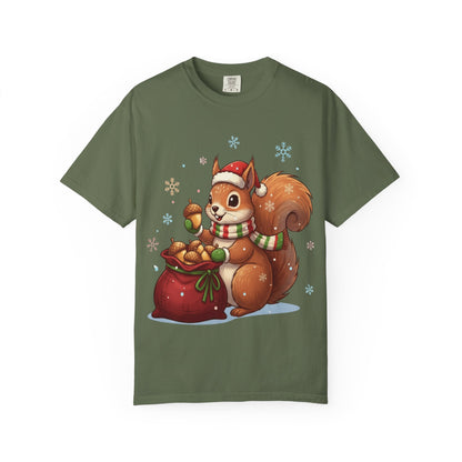 Winter's Whimsy: Festive Woodland Critter, Holiday Cartoon Digital Art T-shirt – Custom T-Shirt by PixelCraft360, unique decoration for events and special gifts