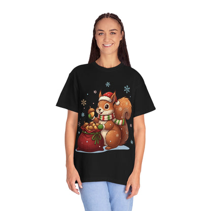Winter's Whimsy: Festive Woodland Critter, Holiday Cartoon Digital Art T-shirt – Custom T-Shirt by PixelCraft360, unique decoration for events and special gifts