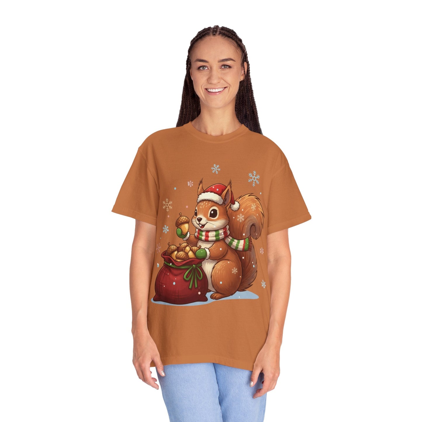 Winter's Whimsy: Festive Woodland Critter, Holiday Cartoon Digital Art T-shirt – Custom T-Shirt by PixelCraft360, unique decoration for events and special gifts
