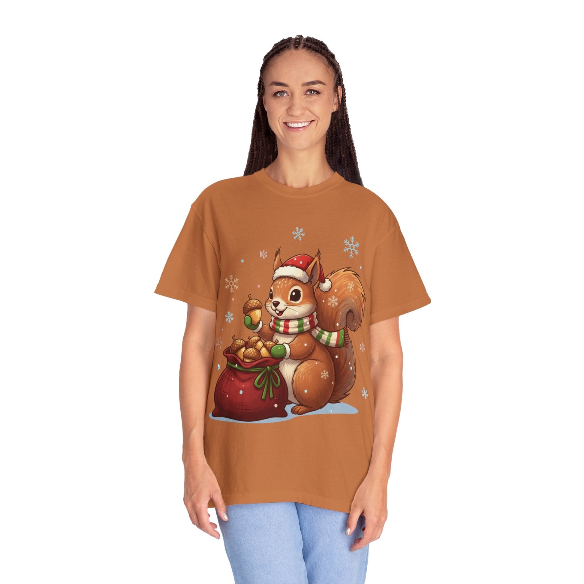 Winter's Whimsy: Festive Woodland Critter, Holiday Cartoon Digital Art T-shirt – Custom T-Shirt by PixelCraft360, unique decoration for events and special gifts