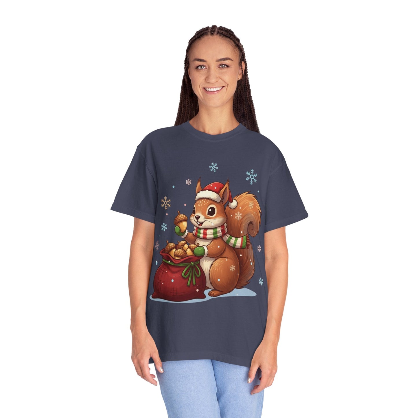 Winter's Whimsy: Festive Woodland Critter, Holiday Cartoon Digital Art T-shirt – Custom T-Shirt by PixelCraft360, unique decoration for events and special gifts