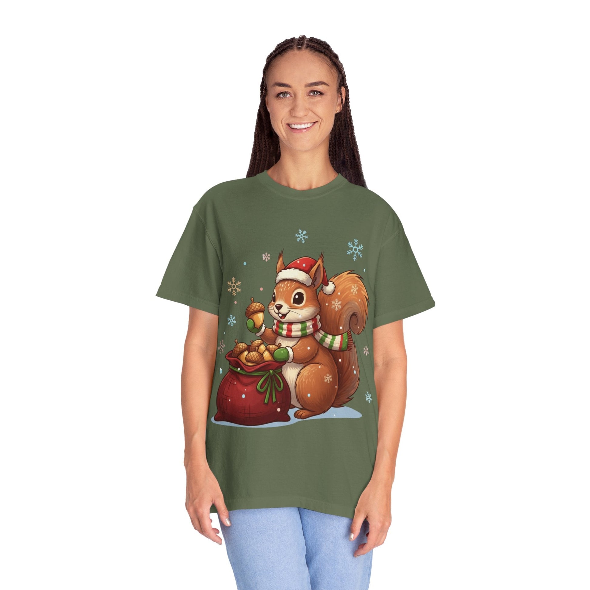 Winter's Whimsy: Festive Woodland Critter, Holiday Cartoon Digital Art T-shirt – Custom T-Shirt by PixelCraft360, unique decoration for events and special gifts