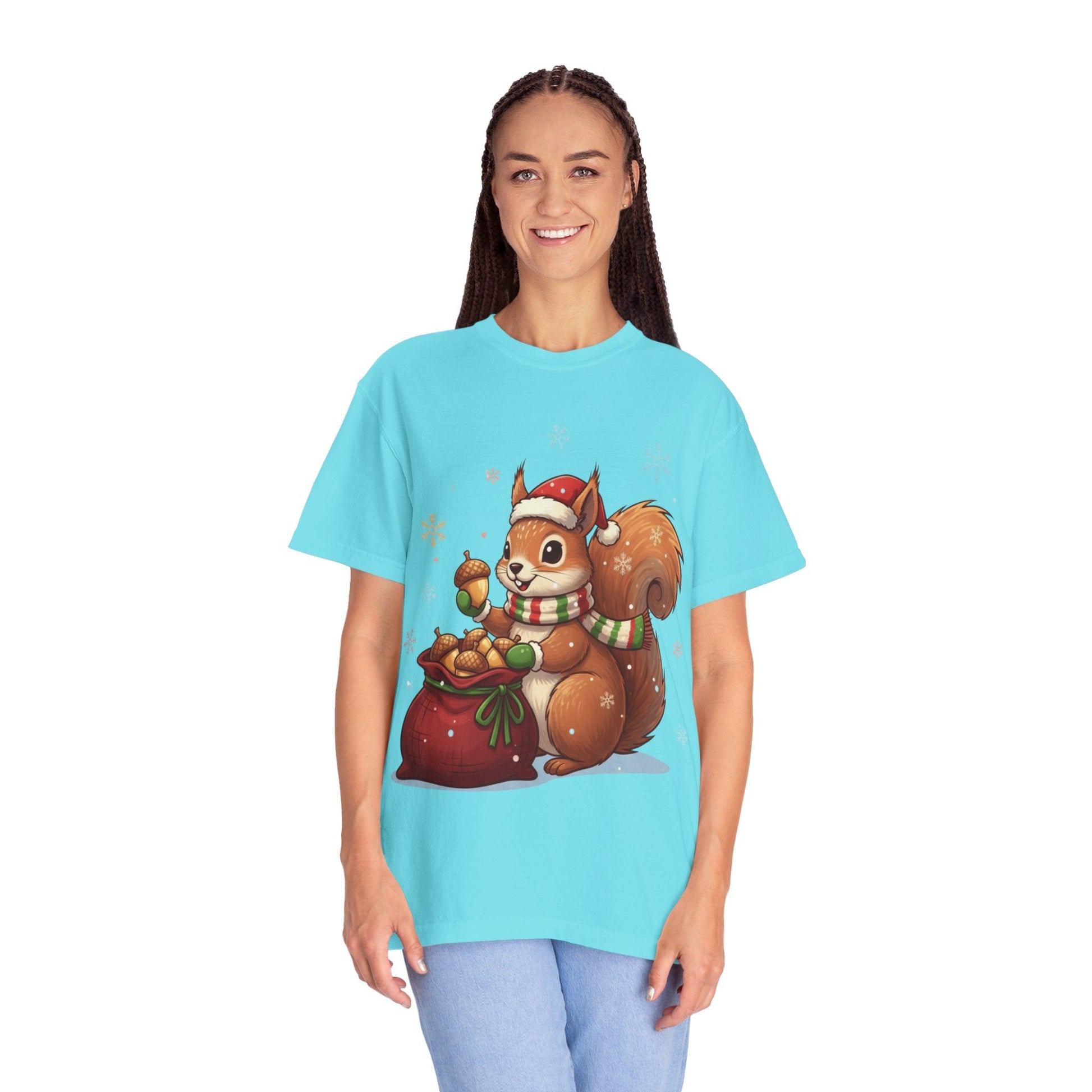 Winter's Whimsy: Festive Woodland Critter, Holiday Cartoon Digital Art T-shirt – Custom T-Shirt by PixelCraft360, unique decoration for events and special gifts