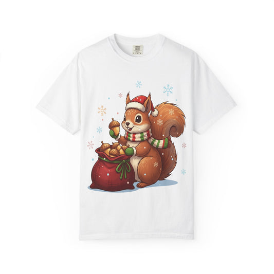 Winter's Whimsy: Festive Woodland Critter, Holiday Cartoon Digital Art T-shirt – Custom T-Shirt by PixelCraft360, unique decoration for events and special gifts