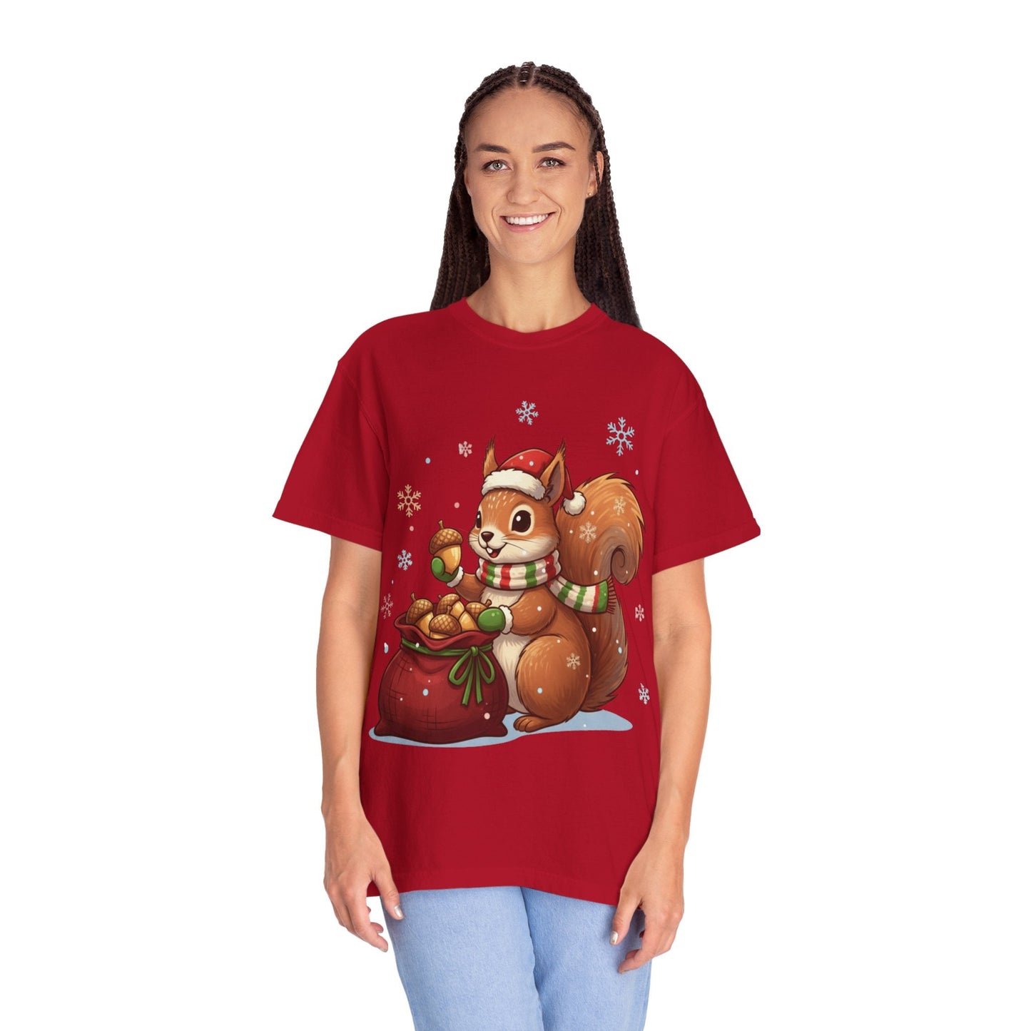 Winter's Whimsy: Festive Woodland Critter, Holiday Cartoon Digital Art T-shirt – Custom T-Shirt by PixelCraft360, unique decoration for events and special gifts