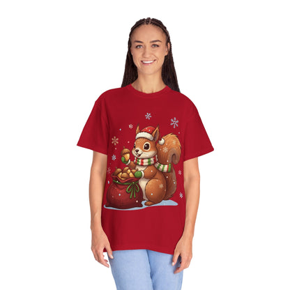 Winter's Whimsy: Festive Woodland Critter, Holiday Cartoon Digital Art T-shirt – Custom T-Shirt by PixelCraft360, unique decoration for events and special gifts
