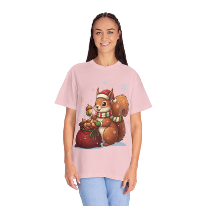 Winter's Whimsy: Festive Woodland Critter, Holiday Cartoon Digital Art T-shirt – Custom T-Shirt by PixelCraft360, unique decoration for events and special gifts