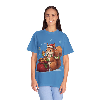 Winter's Whimsy: Festive Woodland Critter, Holiday Cartoon Digital Art T-shirt – Custom T-Shirt by PixelCraft360, unique decoration for events and special gifts