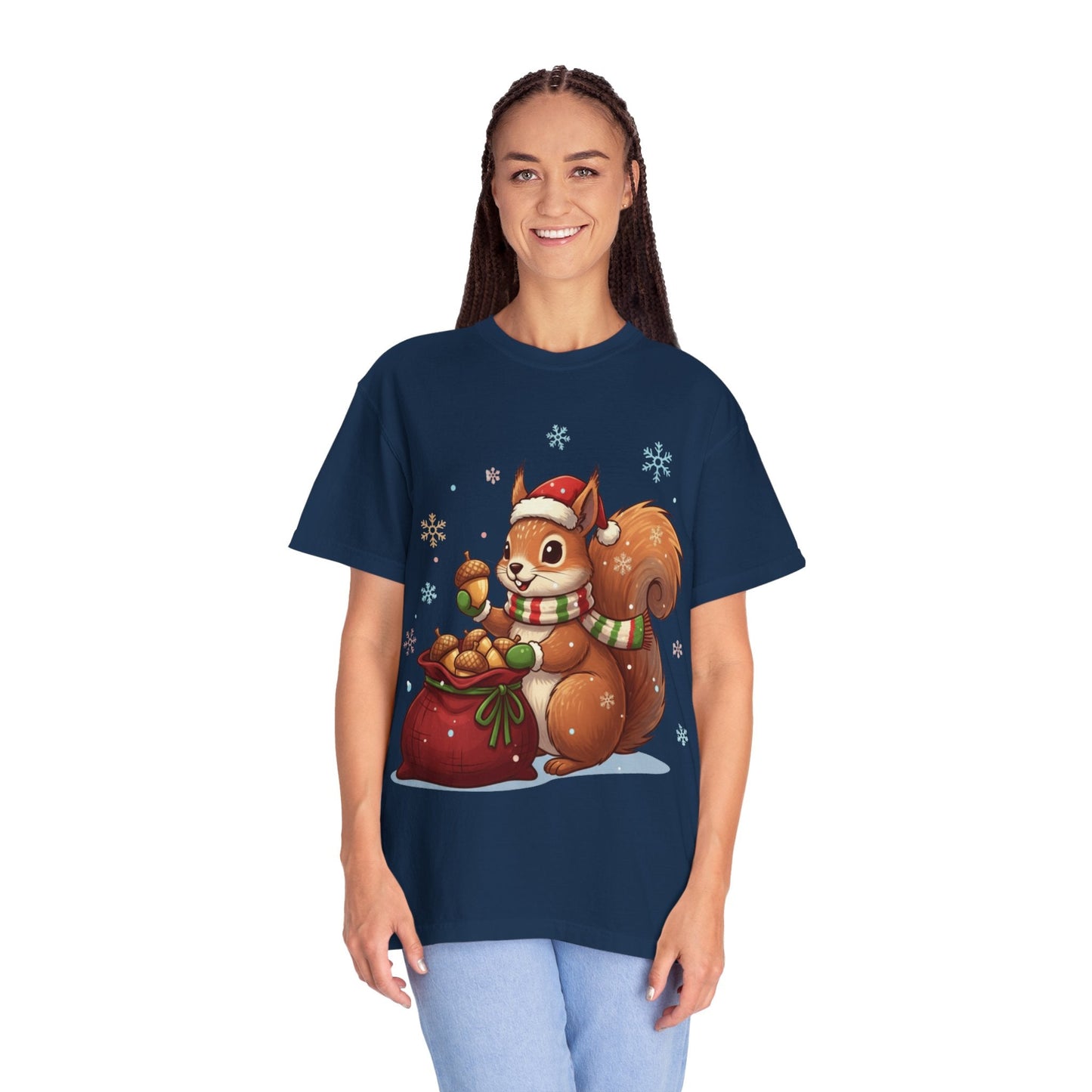 Winter's Whimsy: Festive Woodland Critter, Holiday Cartoon Digital Art T-shirt – Custom T-Shirt by PixelCraft360, unique decoration for events and special gifts